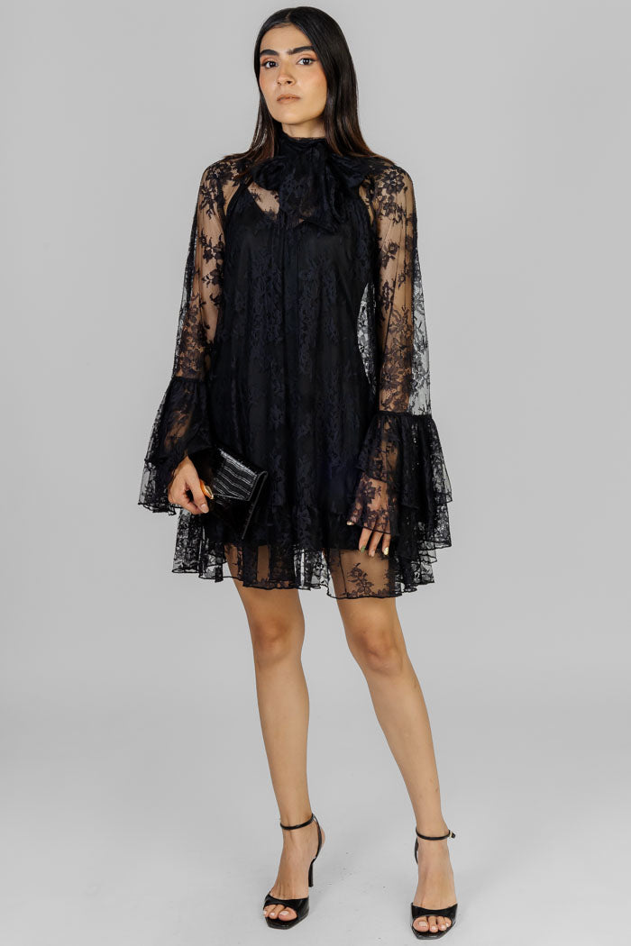 VESTIDO LACE TIE-NECK
