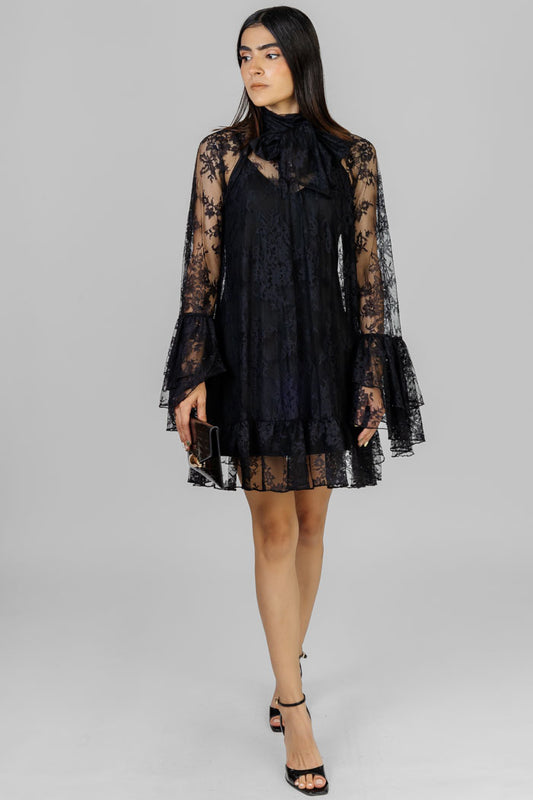 VESTIDO LACE TIE-NECK