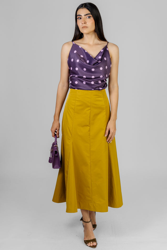 FALDA MIDI MOSTAZA
