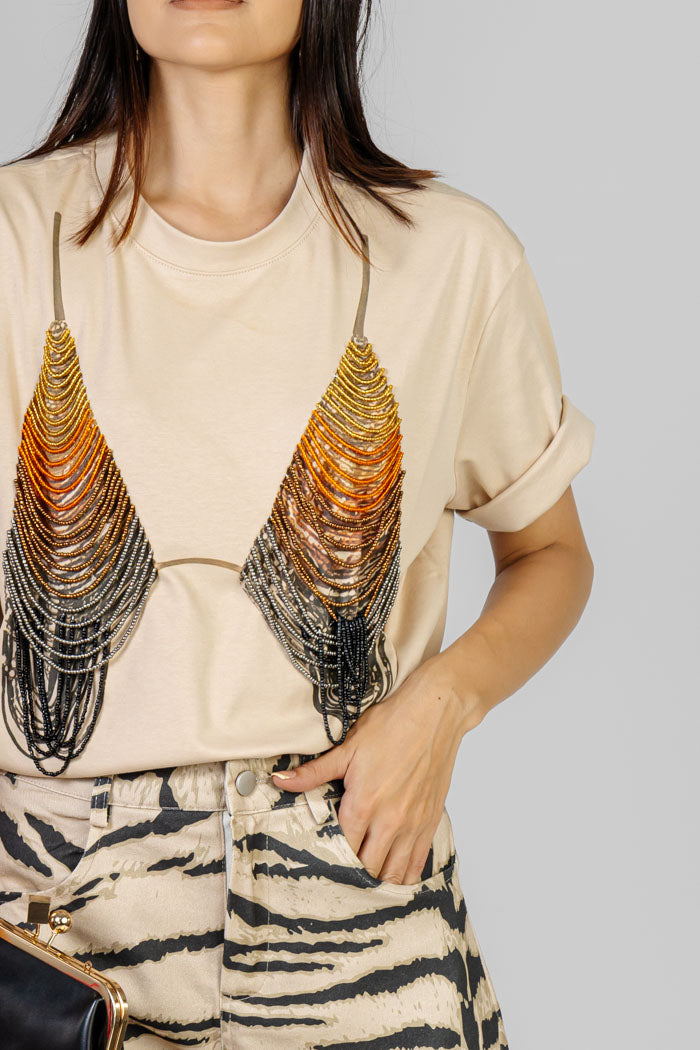 BLUSA BEIGE BEADWORK