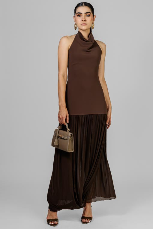 VESTIDO HALTER FALDA MESH