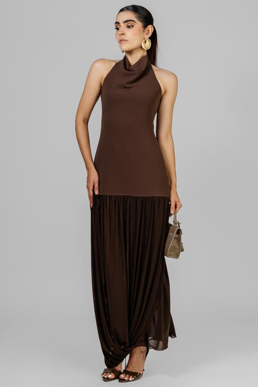 VESTIDO HALTER FALDA MESH