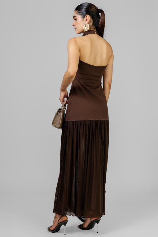 VESTIDO HALTER FALDA MESH