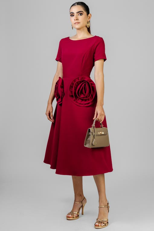VESTIDO BURGUNDY ROSAS