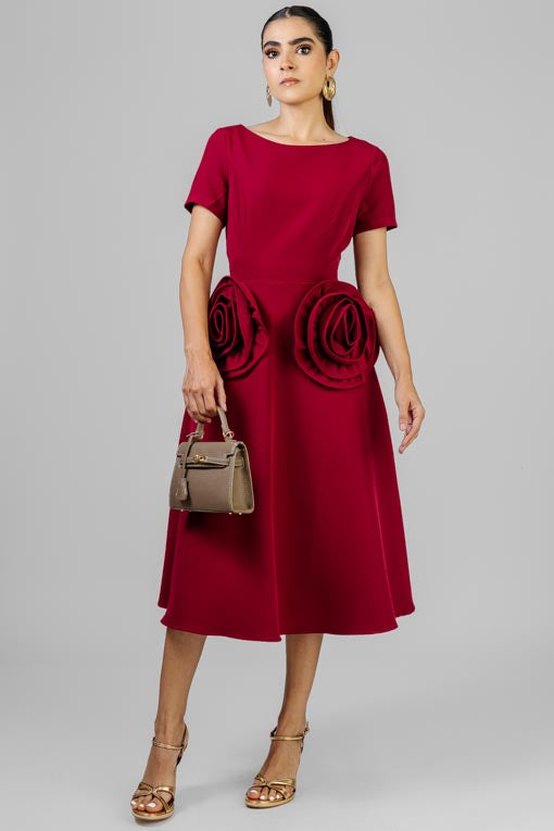 VESTIDO BURGUNDY ROSAS