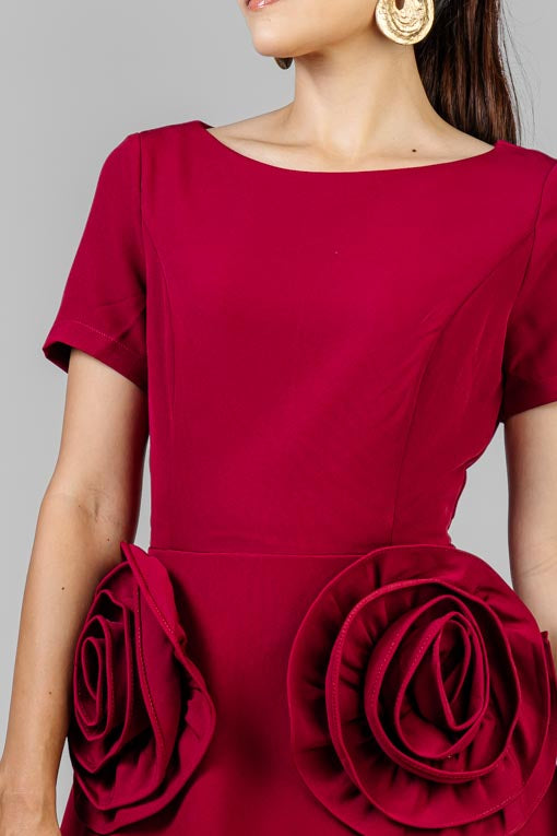 VESTIDO BURGUNDY ROSAS