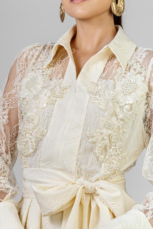 VESTIDO ENCAJE CON PERLAS