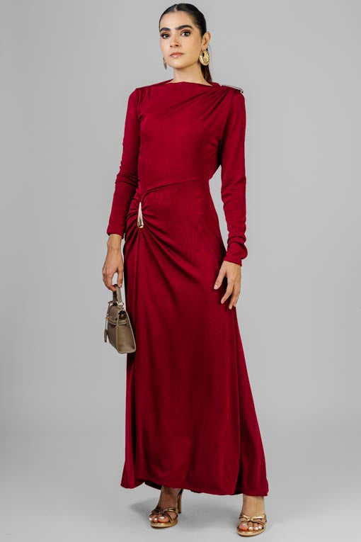 VESTIDO BURGUNDY MANGA LARGA