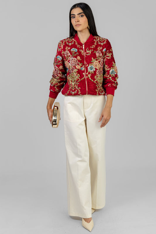 CHAQUETA BOMBER BORDADA ROJA
