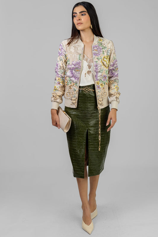 CHAQUETA BOMBER BORDADO LILA