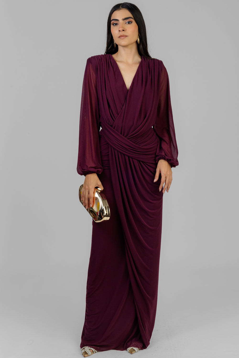 VESTIDO DRAPEADO VINO