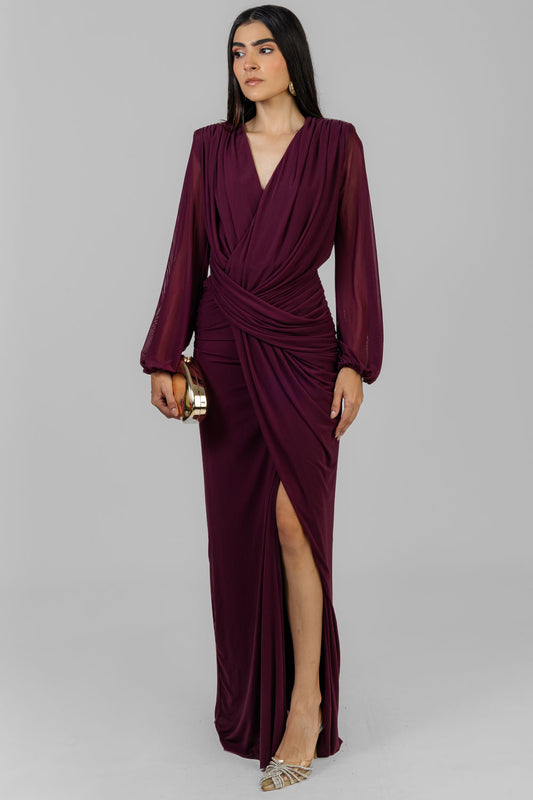 VESTIDO DRAPEADO VINO