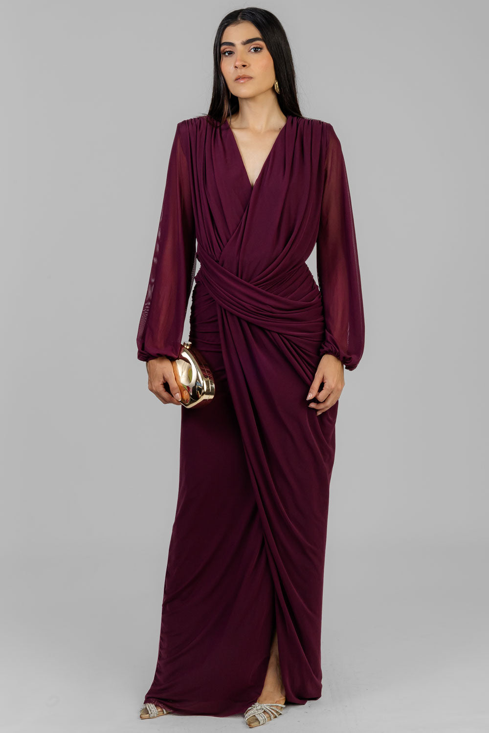 VESTIDO DRAPEADO VINO