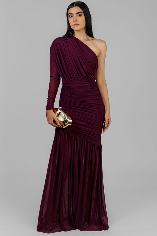 VESTIDO VINO DRAPEADO