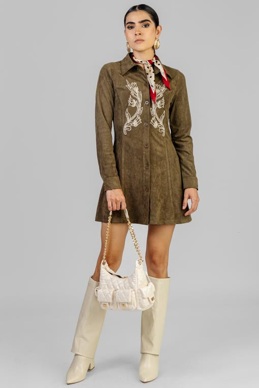 VESTIDO GAMUZA BORDADO