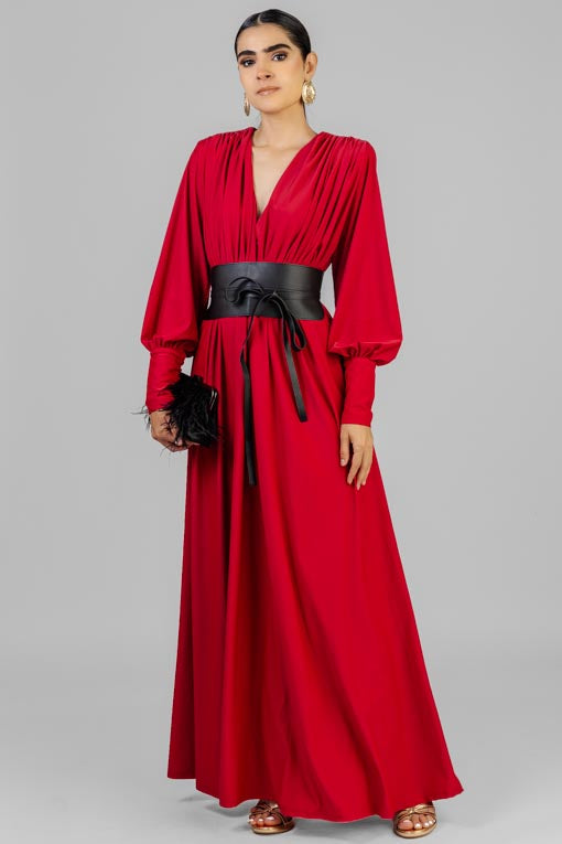 VESTIDO DRAPEADO CINTO NEGRO