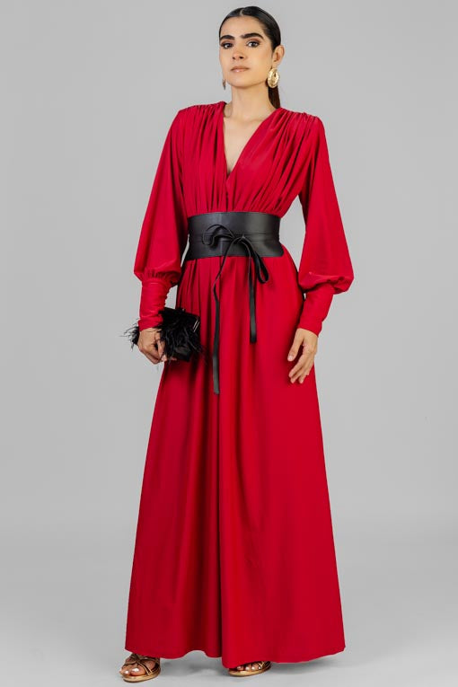 VESTIDO DRAPEADO CINTO NEGRO