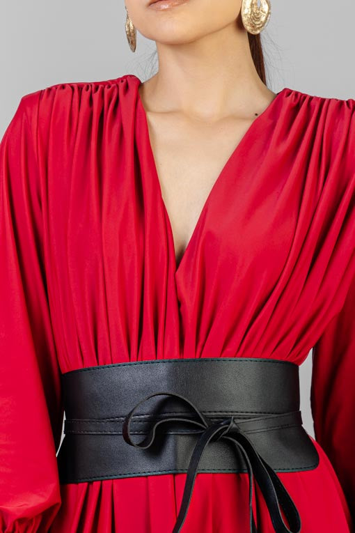 VESTIDO DRAPEADO CINTO NEGRO