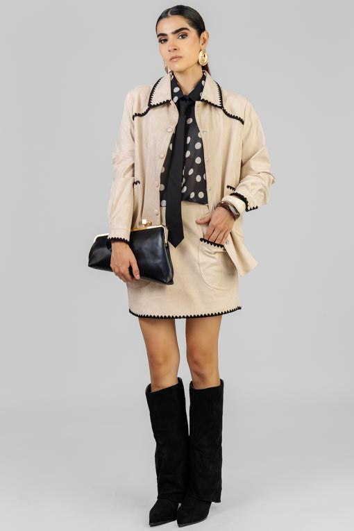 CONJUNTO GAMUZA RIBETE BORDADO