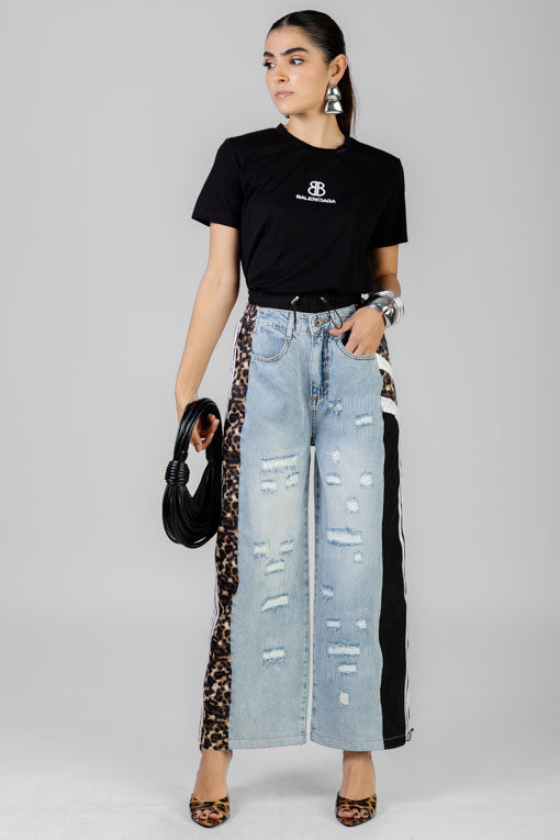 PANTALON DENIM ANIMAL PRINT