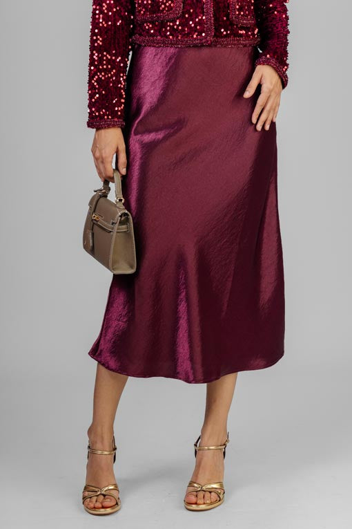 FALDA BURGUNDY SATINADA