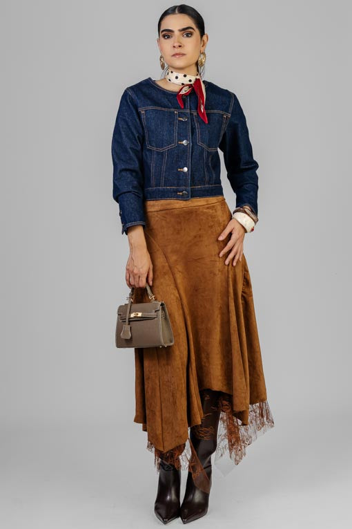 FALDA GAMUZA CON ENCAJE