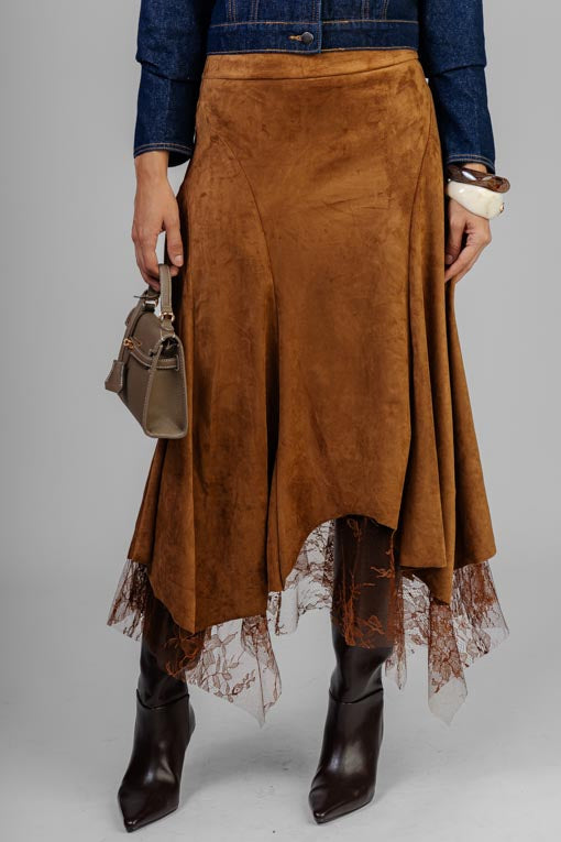 FALDA GAMUZA CON ENCAJE
