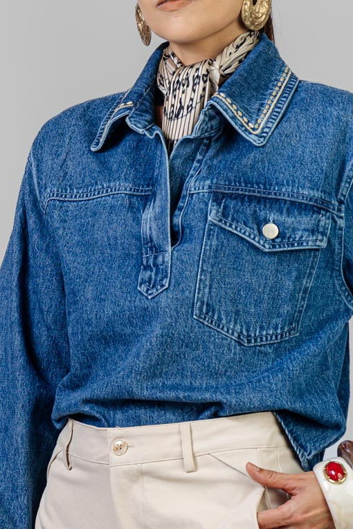 CHAQUETA DENIM PESPUNTES