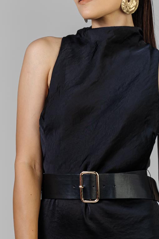 VESTIDO SATINADO CUELLO ALTO