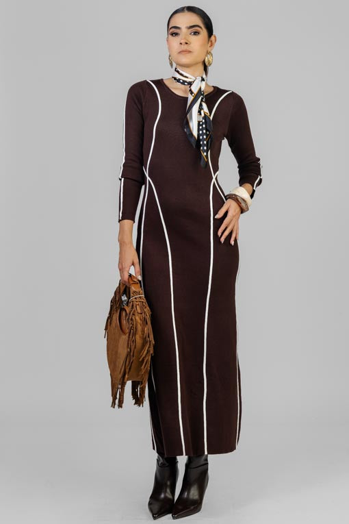 VESTIDO TEJIDO LINEAS BLANCO