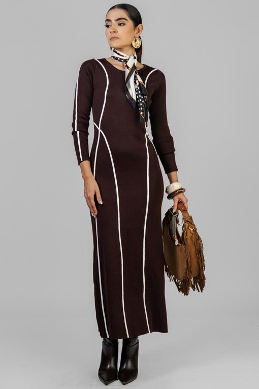 VESTIDO TEJIDO LINEAS BLANCO