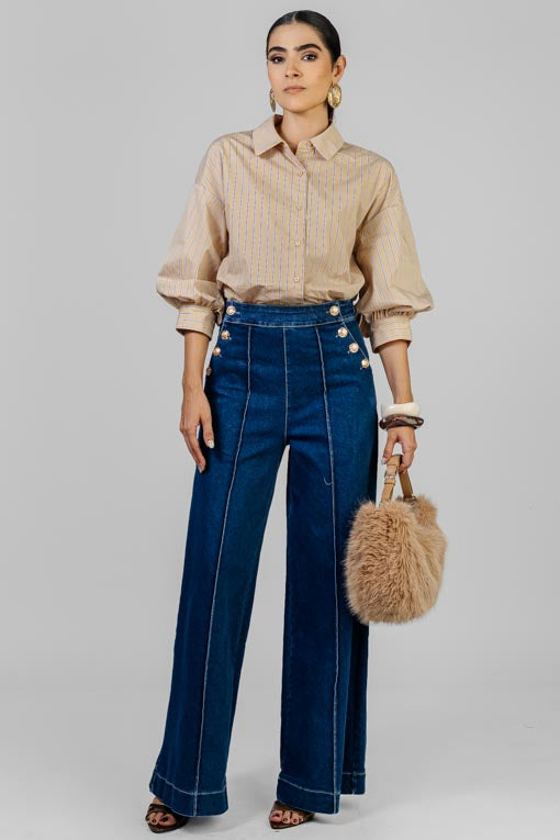 PANTALON DENIM BOTONES DORADOS