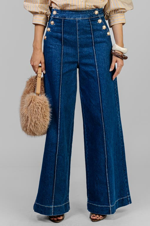 PANTALON DENIM BOTONES DORADOS