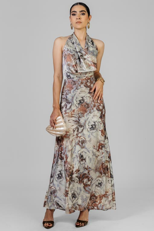 VESTIDO HALTER SATINADO FLORAL