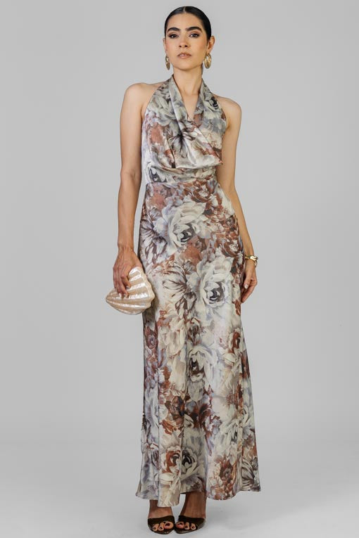 VESTIDO HALTER SATINADO FLORAL