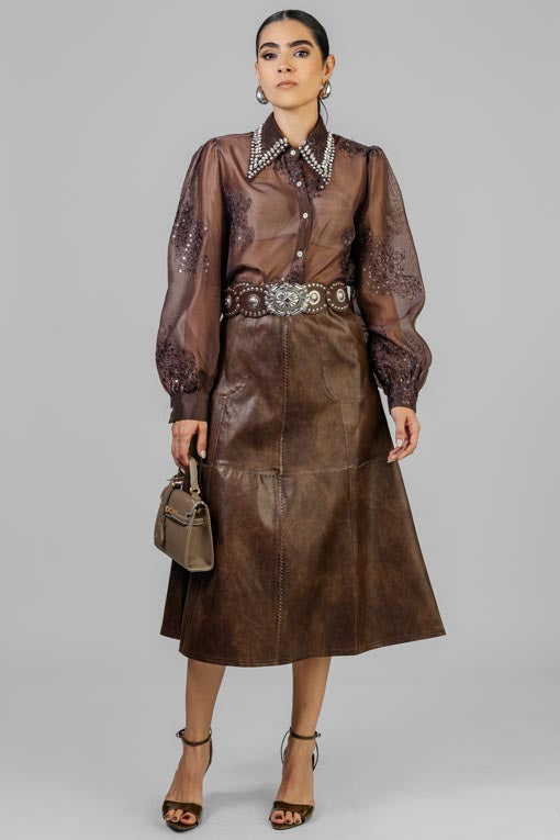 FALDA VINIPIEL MARRON