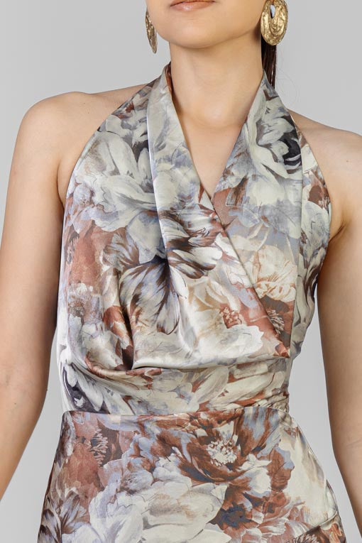 VESTIDO HALTER SATINADO FLORAL