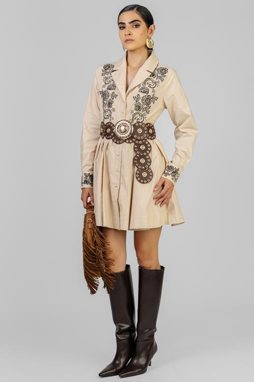 VESTIDO BORDADO CUELLO Y SOLAPA