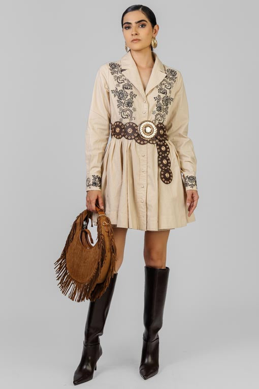 VESTIDO BORDADO CUELLO Y SOLAPA