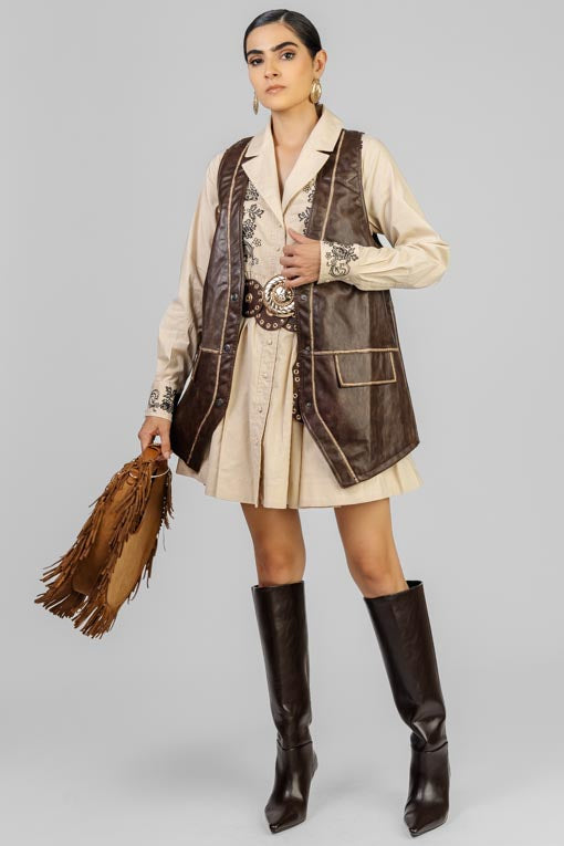 CHALECO VINIPIEL MARRON