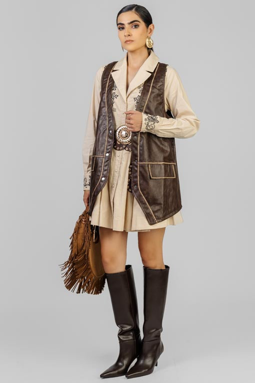 CHALECO VINIPIEL MARRON