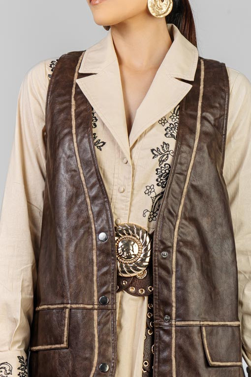 CHALECO VINIPIEL MARRON