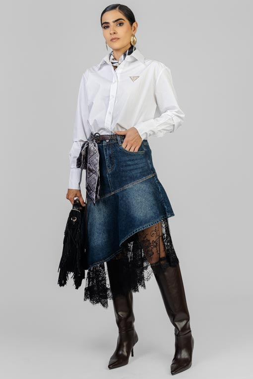 FALDA DENIM CON ENCAJE