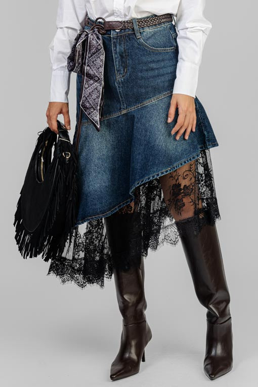 FALDA DENIM CON ENCAJE