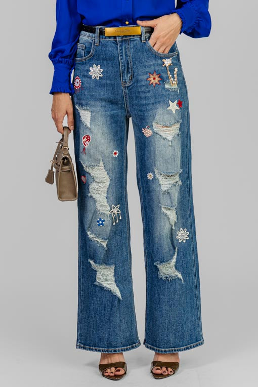 PANTALON BORDADO CRISTALES