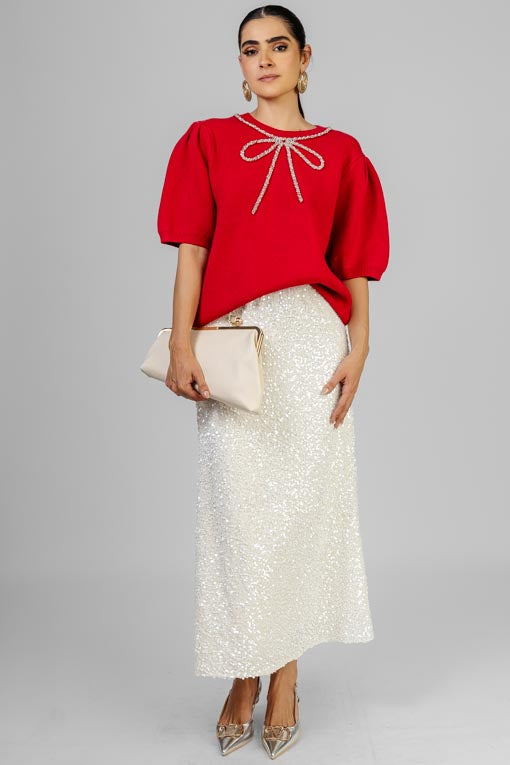 FALDA LENTEJUELA BLANCA