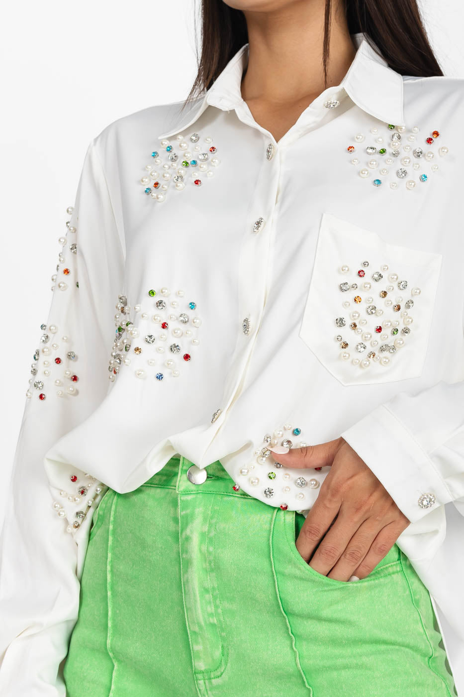 Camisa blanca store con perlas